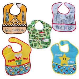 Bumkins Superbib Lot Mario Brothers Dr Suess NYC Waterproof Baby Boy Bibs